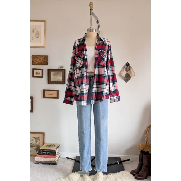 Vintage Flannel Plaid Cotton Unisex Button Down Shirt - Picture 5 of 16